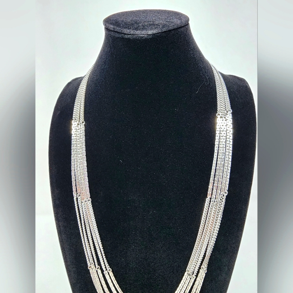 Vintage Monet Multi Strand Silver Box Chain Necklace - Picture 3 of 14